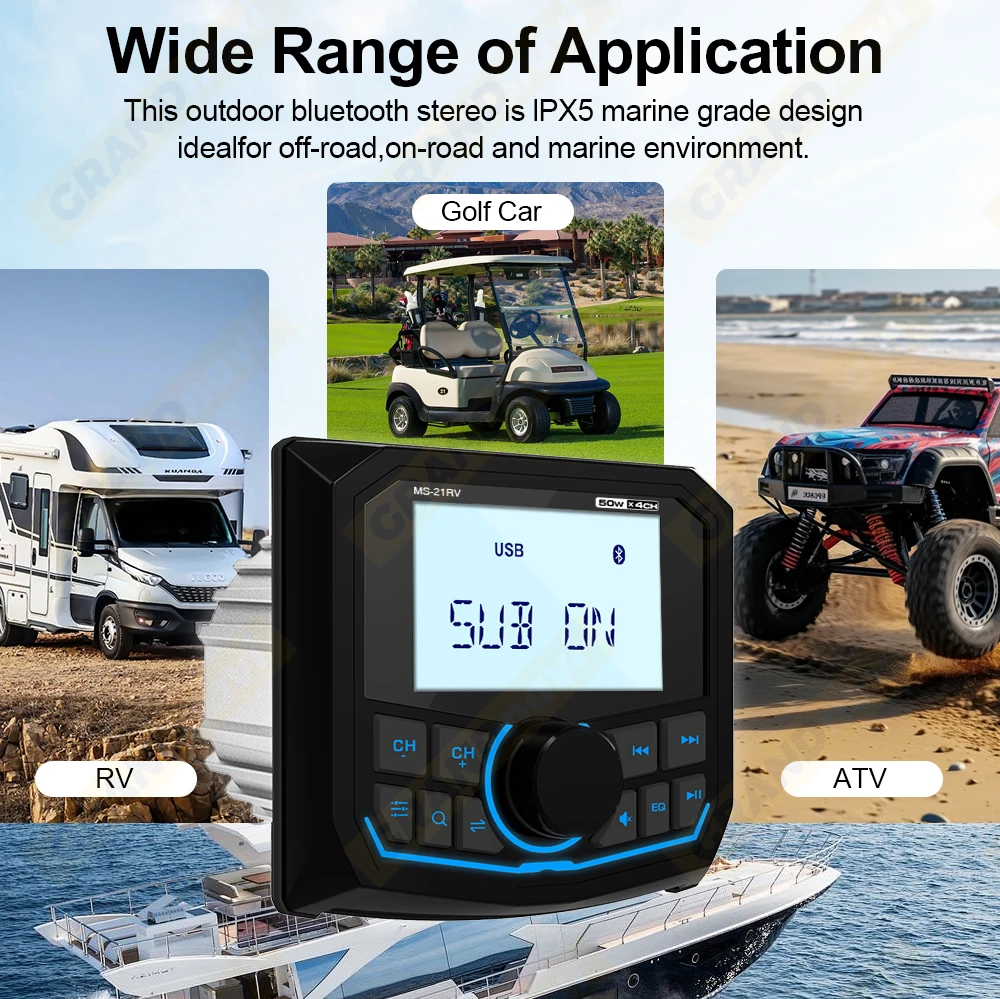 Black Marine Radio Boat Stereo FM AM Digital Media Player Bluetooth IPX5 Waterproof For Motor Home RV Yacht ATV UTV Golf Cart