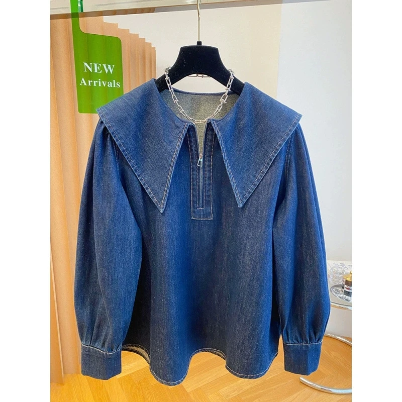 Fashion Blue Denim Shirt Women's 2025 Spring Autumn Long Sleeve Korean Casual All-match Loose Temperament Blouse Ladies Tops