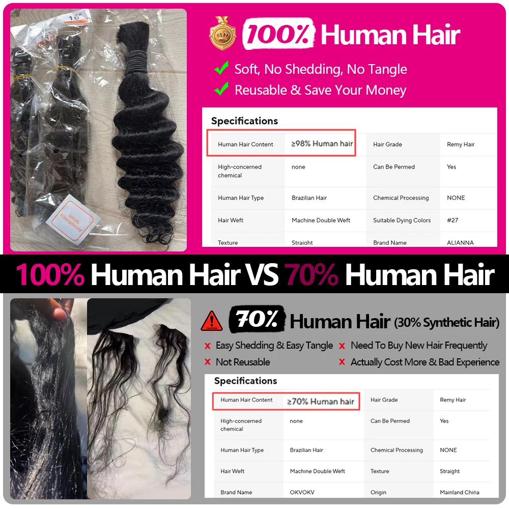 Boho Braids Human Hair Deep Wave Human Hair Braiding Hair 16-26 Inch Bulk Human Hair Bundles 50g/100g Culry Crochet Human Hair Bulk And Braiding Hair Extensions 100% Human Hair No Shedding Fast Shipping Locs Hair Top Quality Natural Black Hair