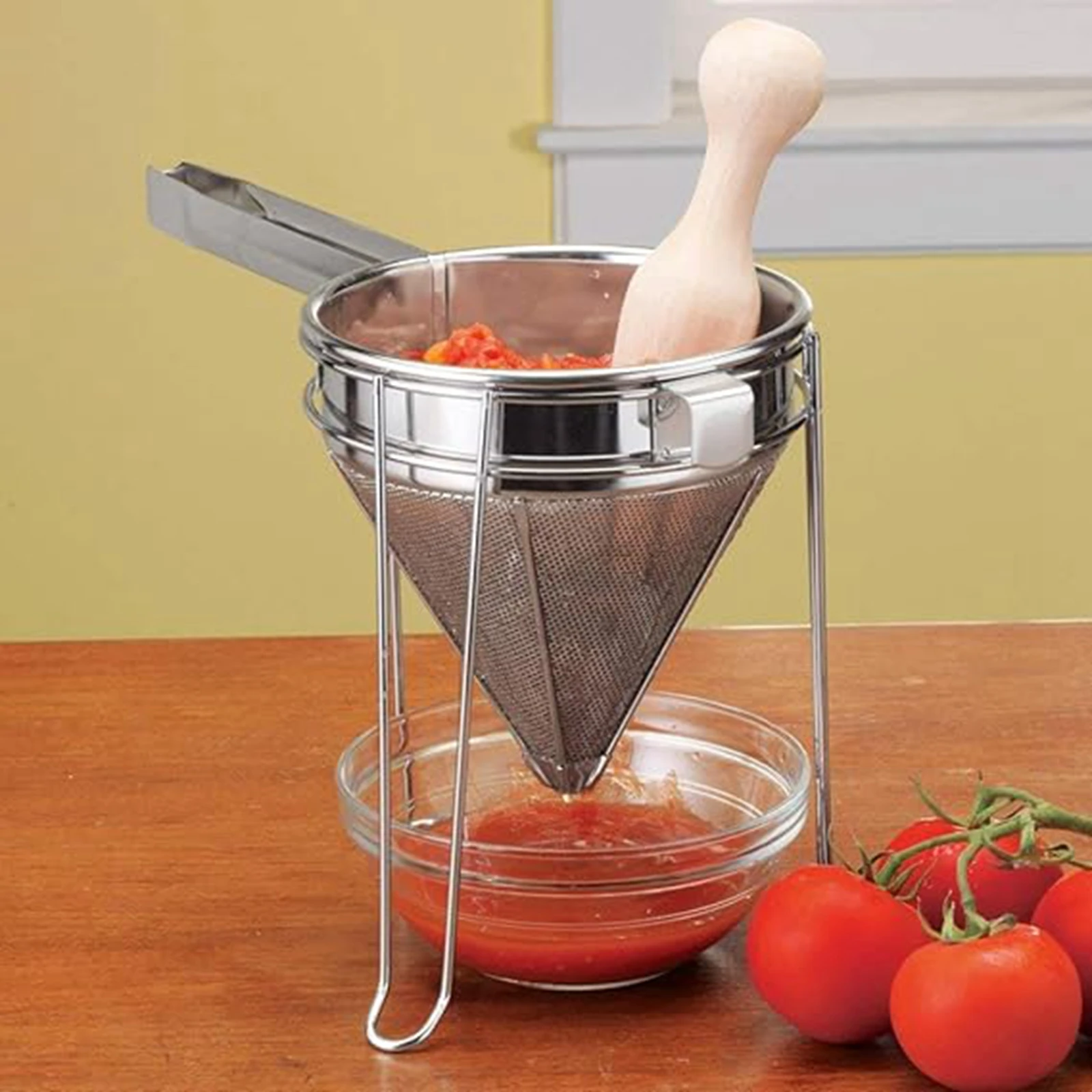 Stainless Steel Bouillon Strainer China Cap Strainer Easy to Clean 8.46inch Kitchen Sifter Utensil Fine Mesh Conical Strainers