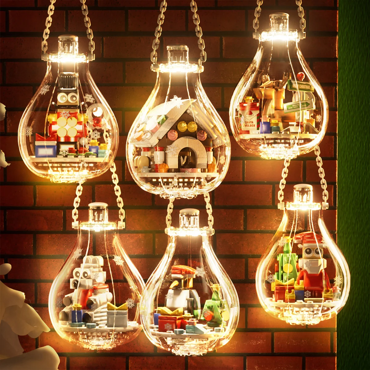 

Christmas Series Decoration Light Bulbs Fashion Santa Claus Hanging Building Block Christmas Festival Building Block