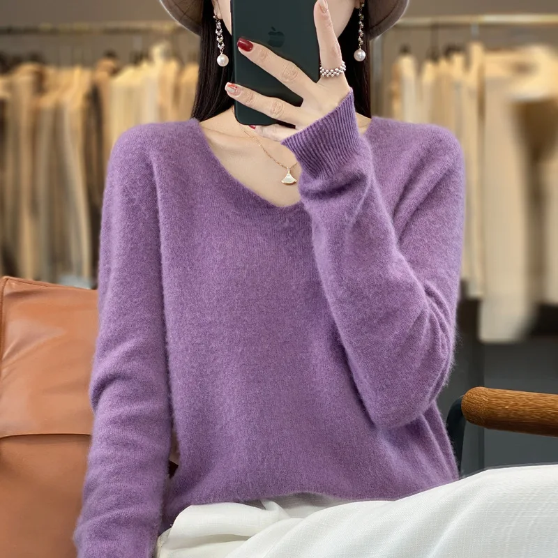 FRYAY LAB Winter Women's Clothing Tops Brushed 100 Wool V Neck Gray Warm Causal Sweaters Soft Solid Knitted Pullover Jumpers Y2k