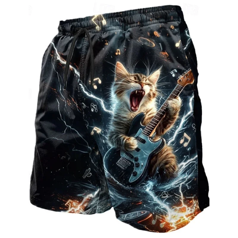 Cat Music Mouse Graphic Swim Trunks For Men Shark 3D Printed Beach Shorts Summer Casual Quick Dry Sport Loose Surf Short Pants