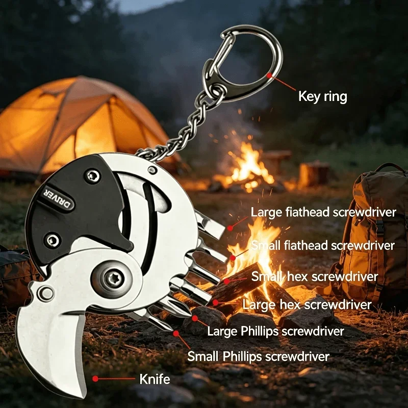 Tragbares Mini-EDC-Schlüsselanhänger-Werkzeug, Multifunktionaler Schraubendreher, Cutter und Flaschenöffner für Camping und Outdoor – Detail 5