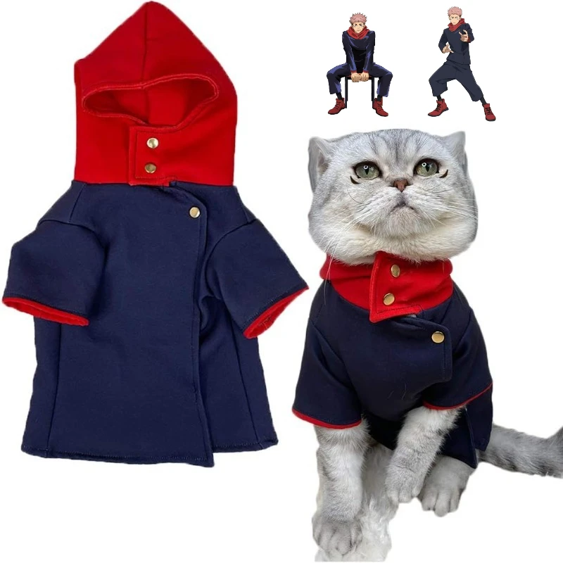 

Itadori Yuji Pet Clothes Cats Anime Cosplay Costume with Hat Pet Dog Cat Hoodie Halloween Puppy Clothing Outdoor Dog Sweatshirt