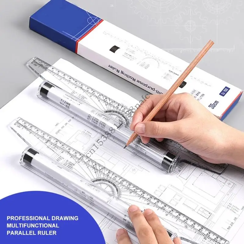 594F متعددة الوظائف الأسطوانة مسطرة متوازية 30 سنتيمتر مسطرة رسم بلاستيكية أداة قياس للرسم الفني للطلاب المعماريين #3