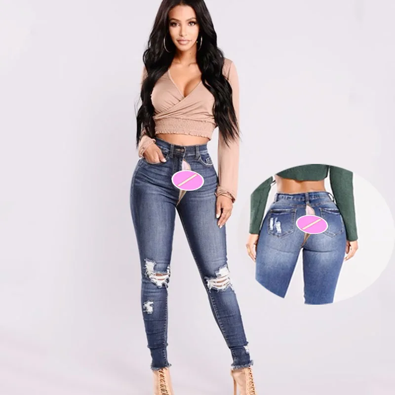 

Invisible Open Crotch Outdoor Sex Pants Fashion Jeans Women Sexy High Waist Ladies Trousers Boyfriend Denim Clothing Streetwear