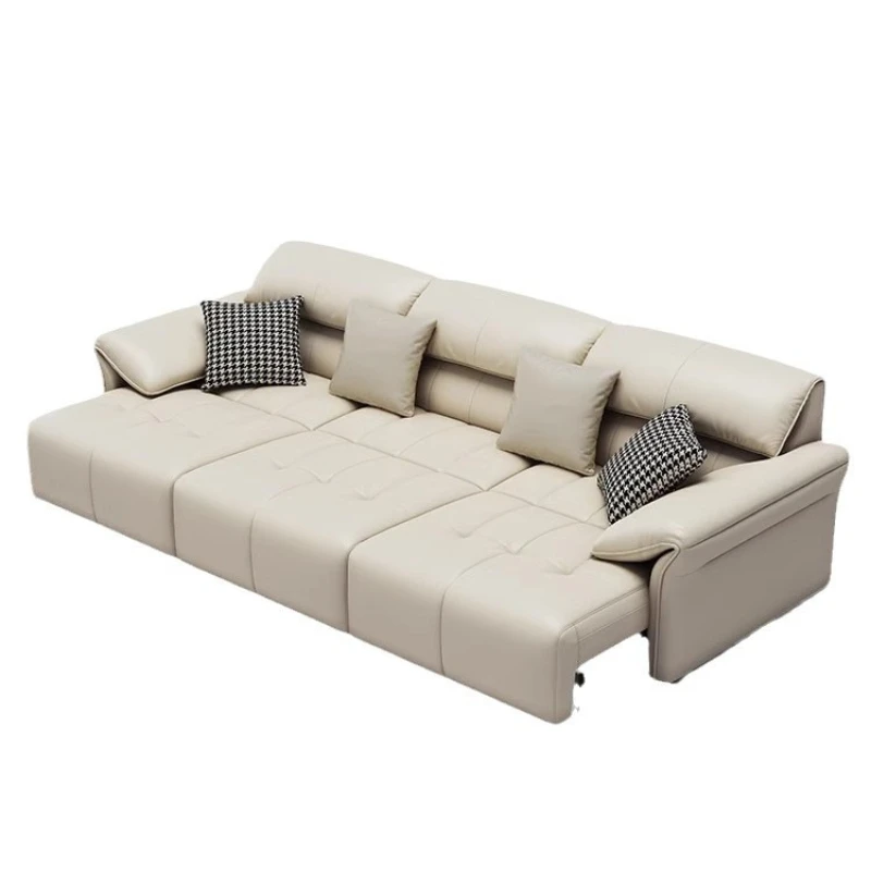 

Leather ears multi-functional retractable electric sofa, modern simple living room sofa bed