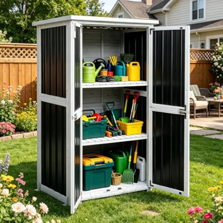 Outdoor Storage Cabinet: Weatherproof Plastic Shed in Gray with Adjustable Shelves for Patio, Garden, Backyard Tool Organizatio