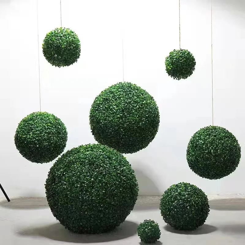 10-48cm Artificial Green Plant Grass Ball Simulated Boxwood Decorative Ball Balcony Courtyard Garden Wedding Home Decoration