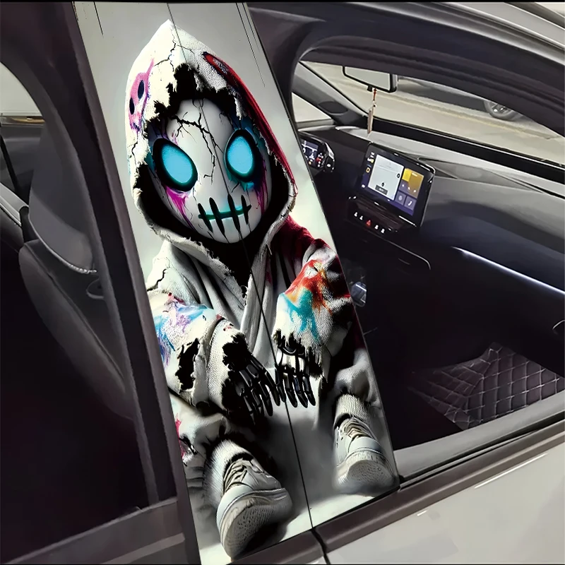 2 autocollants pour montants B de voiture, film de protection en vinyle Graffiti Skeleton