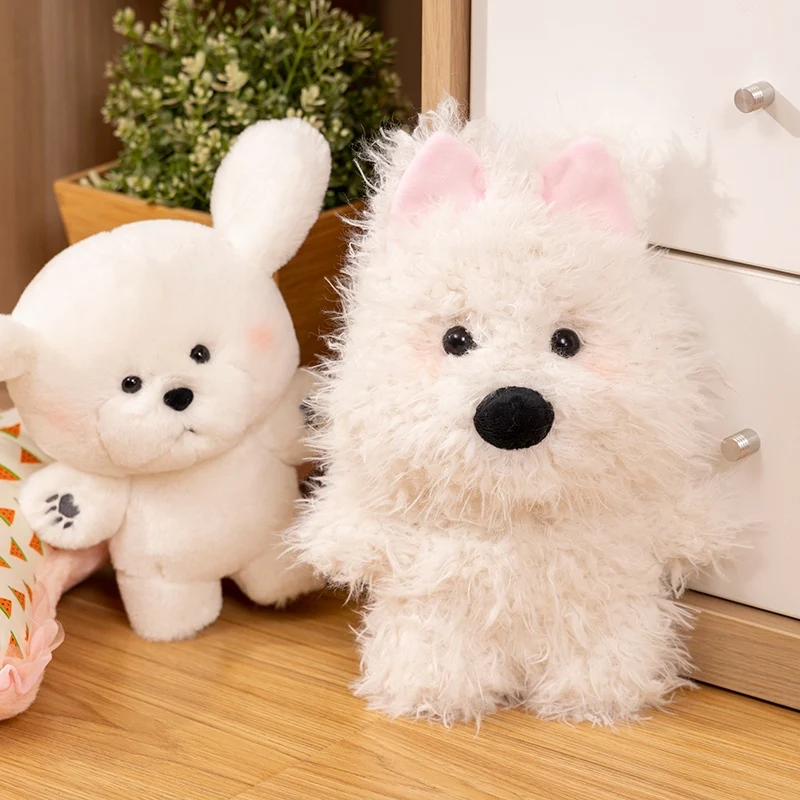 Brinquedo de pelúcia realista filhote com cabelo fofo, West Highland White Terrier, animais macios, Appease Sleep Doll, adoráveis animais de pelúcia