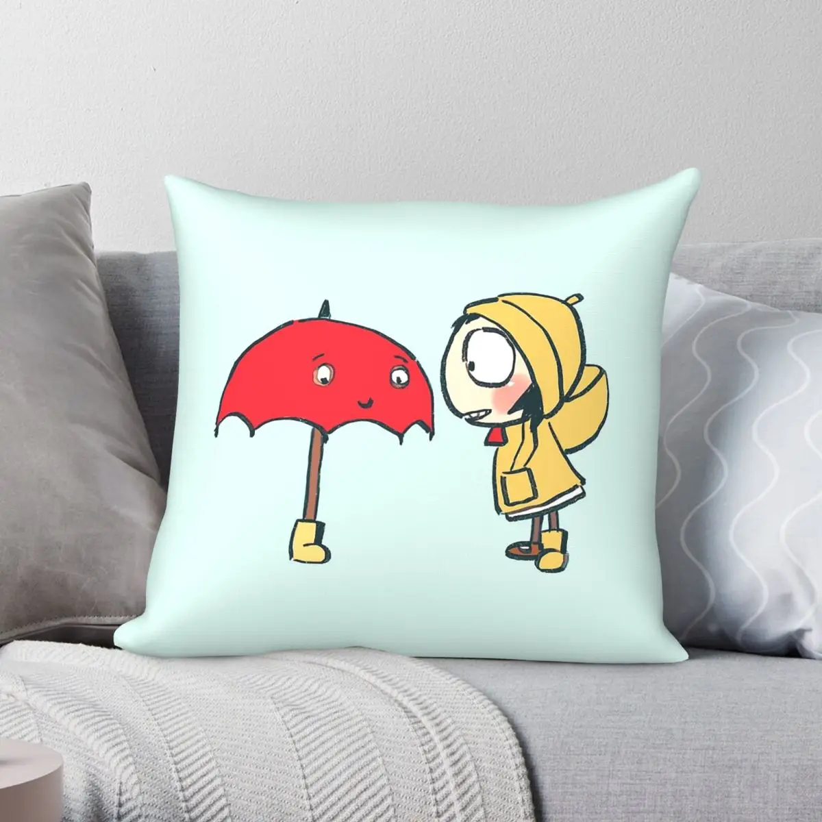 Sarah & Duck Sharing Her Boot With Umbrella Square Pillowcase Polyester Linen Velvet Printed Zip Pillow Case Bed Cushion Cover