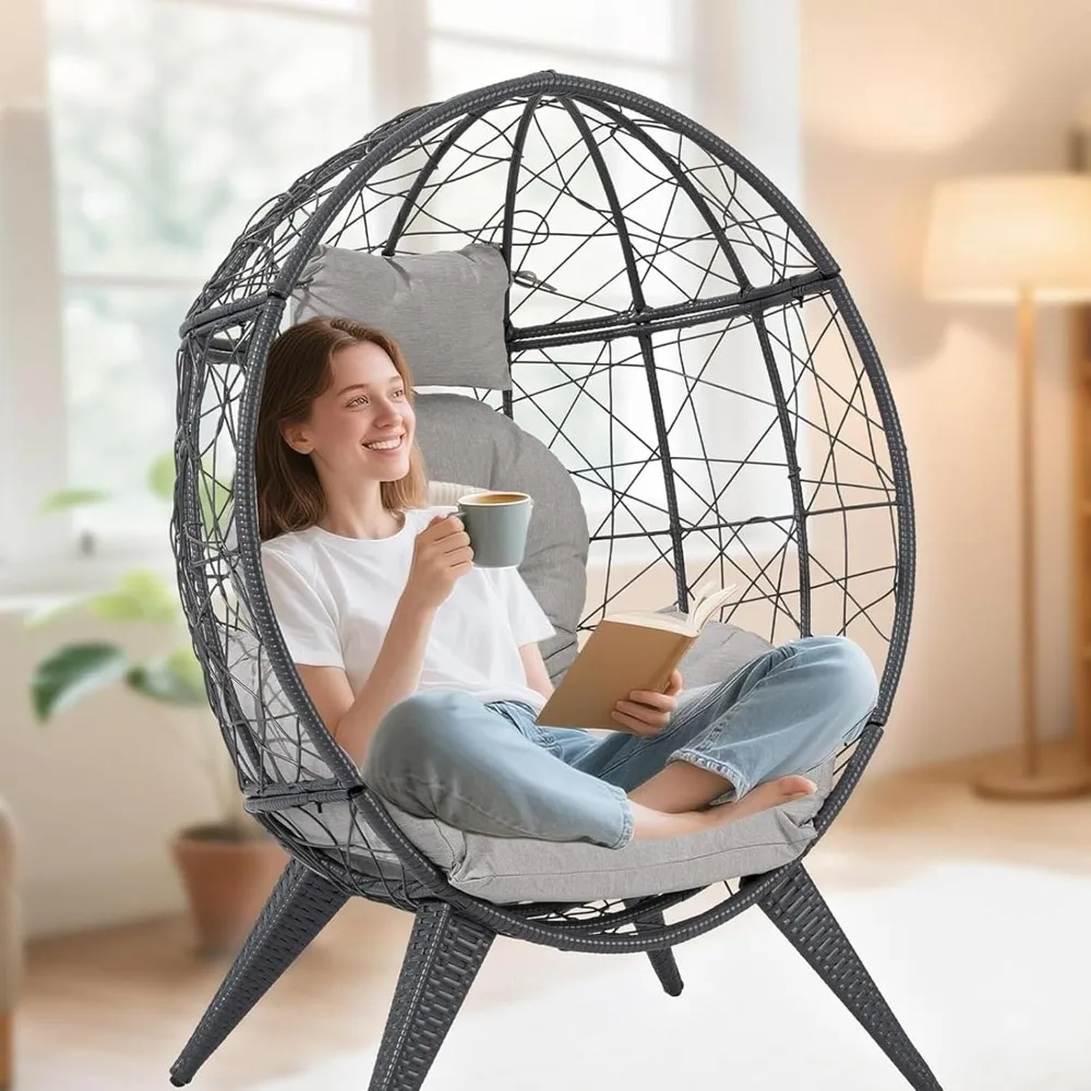 

Rattan Egg Chair for Adult, Indoor Outdoor Patio Large Wicker Egg Chair with Overstuffed Cushions, Steel Frame, Customized