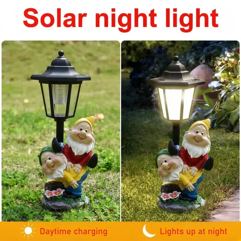 Solar Hexagonal Garden Lamp Resin Cute Figurine Light Animal/ Child/ Gnome Decorative Lamp Lawn Courtyard Garden Decoration