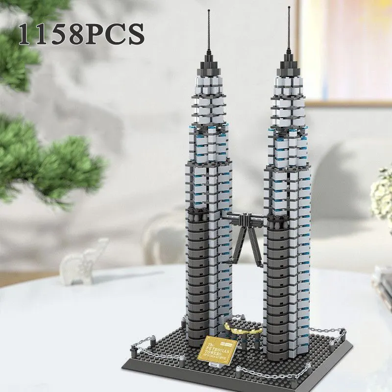 1158Pcs Kuala Lumpur Petronas Twin Towers Building Blocks Model Kids DIY World Architecture Bricks Building Toys Gifts for Adult
