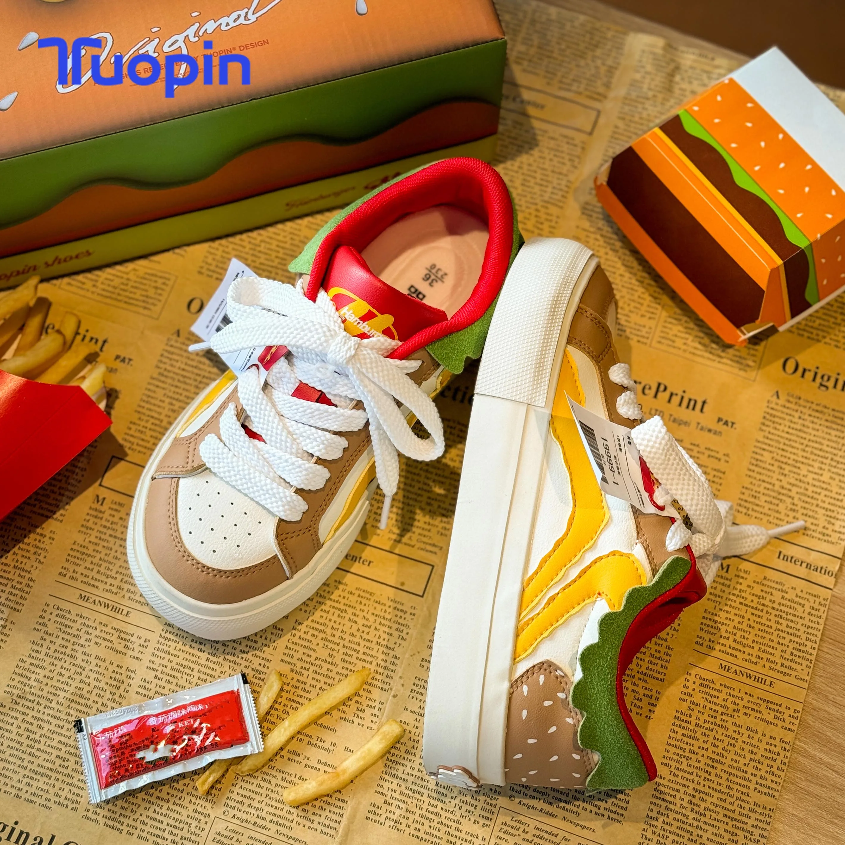 

TuoPin Hamburger Women's Shoes Design BURGER SHOES Shoes Campus Unique Women's Casual Shoes Cartoon Women's Sneakers