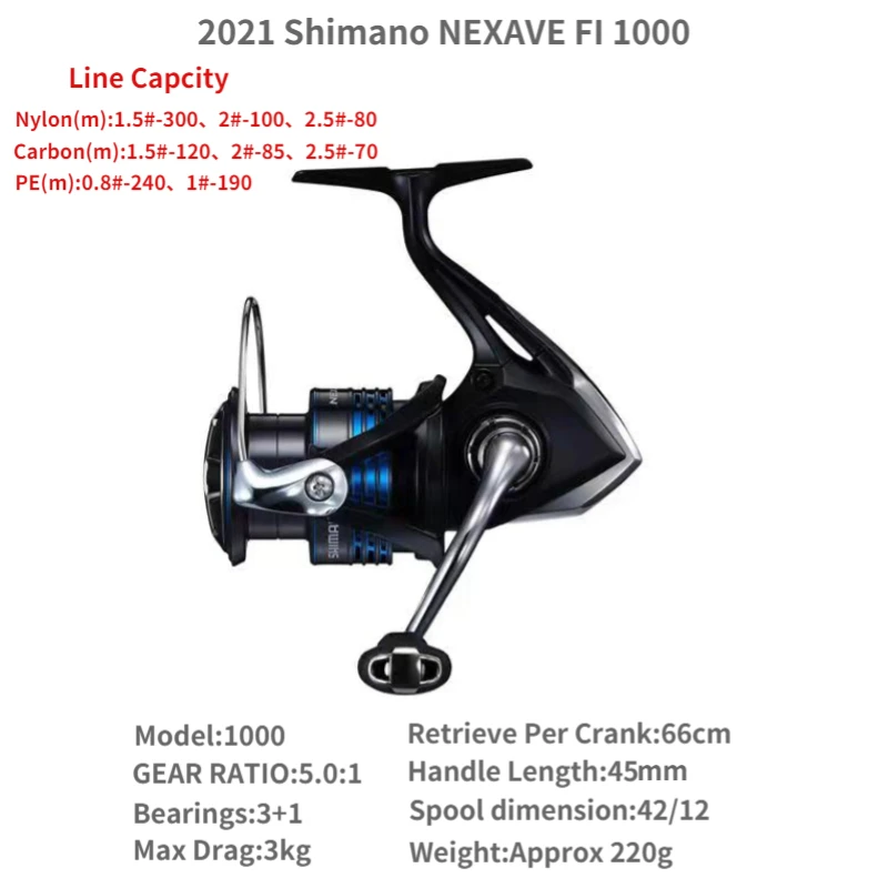 2021  Shimano  Nexave FI 1000 C2000S 2500 2500S 2500HG C3000 C3000HG 4000 4000HG C5000HG Spining Fishing Reel