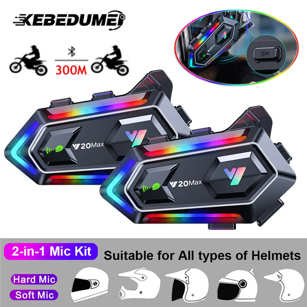 オートバイ用ヘルメットインターホン,ワイヤレスインターホン,ハンズフリー通話,音楽プレーヤー,v5.3,1000mah,2人のモーターサイクリスト,1, 2個