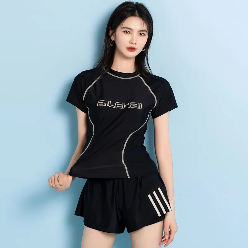 Split Sports Swimsuit Female Student Conservative Two Piece High Waist Flat Hoodie Soak Spa Swimwear