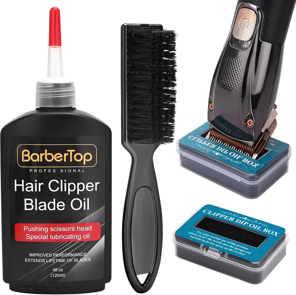 Premium Hair Clipper Blade Lubricating Oil for Clippers, with Oil Dip Box and Barber Clipper Brush