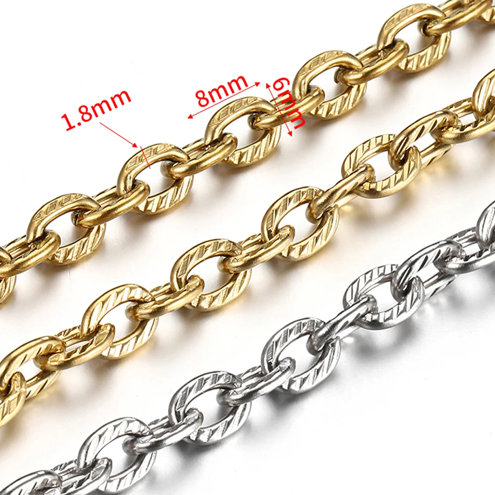 1Meter Stainless Steel 6x8mm Textured Coarse Cable Chain for DIY Necklace Bracelet Clothing And Jewelry Making Accessories view 2