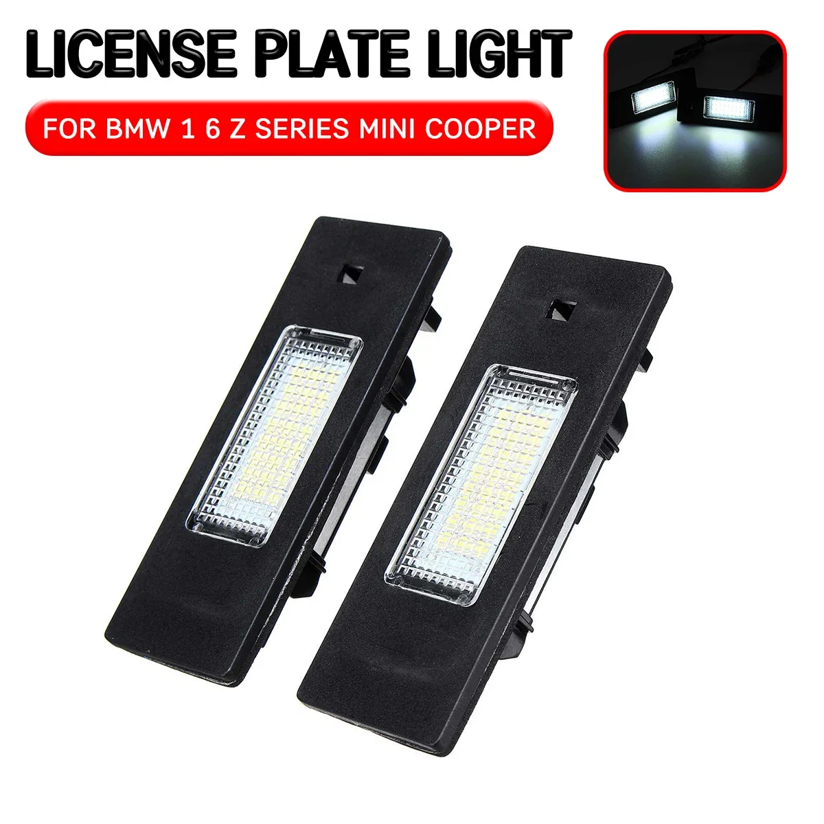2pc LED License Number Mini Cooper Plate Light Lamp For BMW E81 E87 E63 E64 M6 E85 E86 E9 Z4 F20 F21 F06 F12 F13