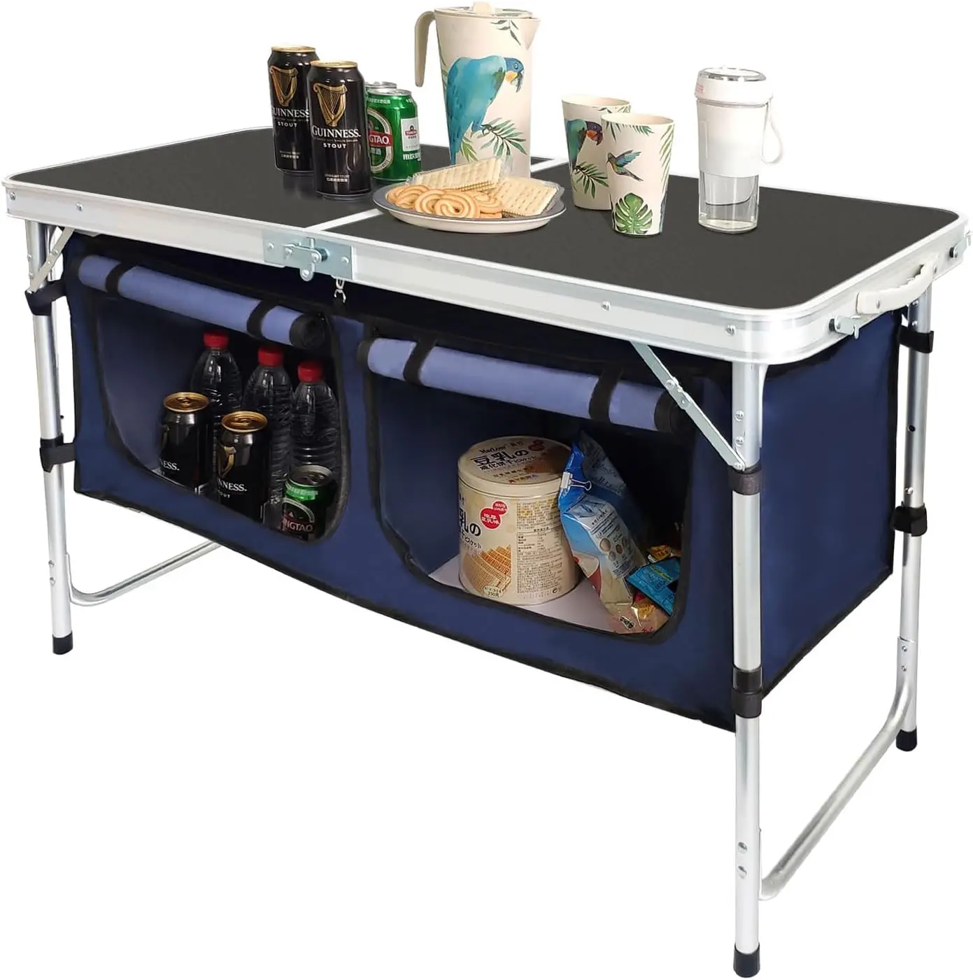

Outdoor Folding Table Aluminum Lightweight Height Adjustable with Storage Organizer for BBQ Party Camping