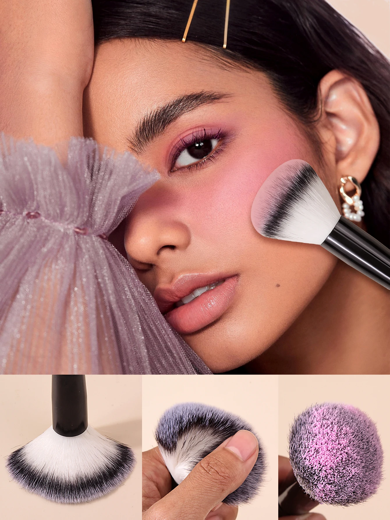 1PC Carrot Blush & Nail Brush - Multi-Use Nylon Bristles for Face/Makeup/Dust, Portable Travel Beauty Tools