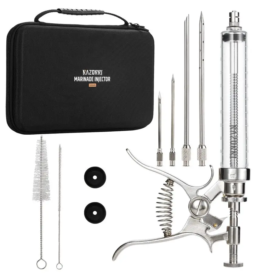

Marinade Injector Gun, Stainless Steel BBQ Meat Turkey Inject Kit, Flavor Food Syringes with Zipper Case, 2 oz Large Capacity Ba