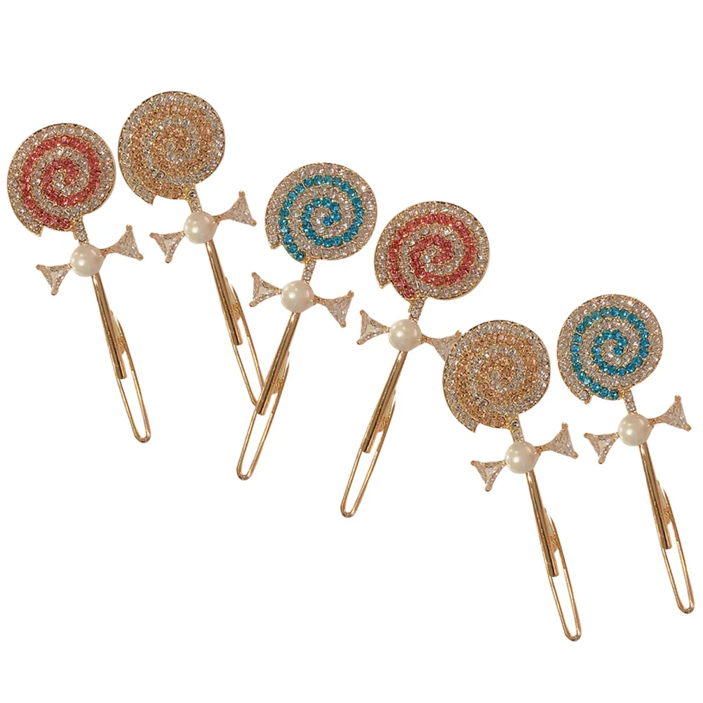 

6pcs Rhinestone Sparkly Hair Clips For Girls Lollipop Shaped for Hair Barrettes For Women Girls Women Pearl Decor Bow Hairstyle