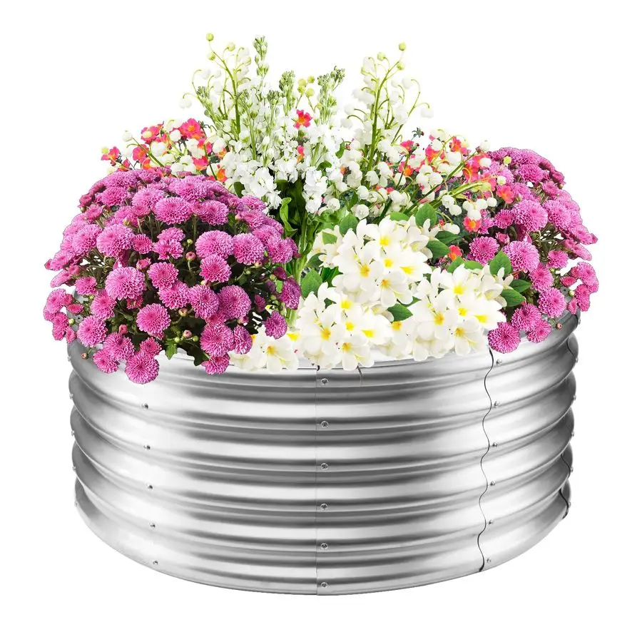 Jardinera Elevada Redonda de Metal de 17 Pulgadas de Alto, 3.3x3.3 pies de Tamaño y 0.8MM de Grosor, Duradera, para Verduras, Flores y Suculentas