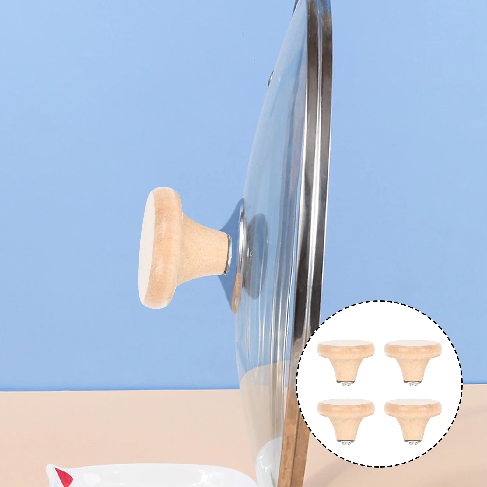 

4pcs Pot Lid Knob Replacement Universal Wood Top Handles Heat Resistant Suitable Most Lids Cookware Glass Covers