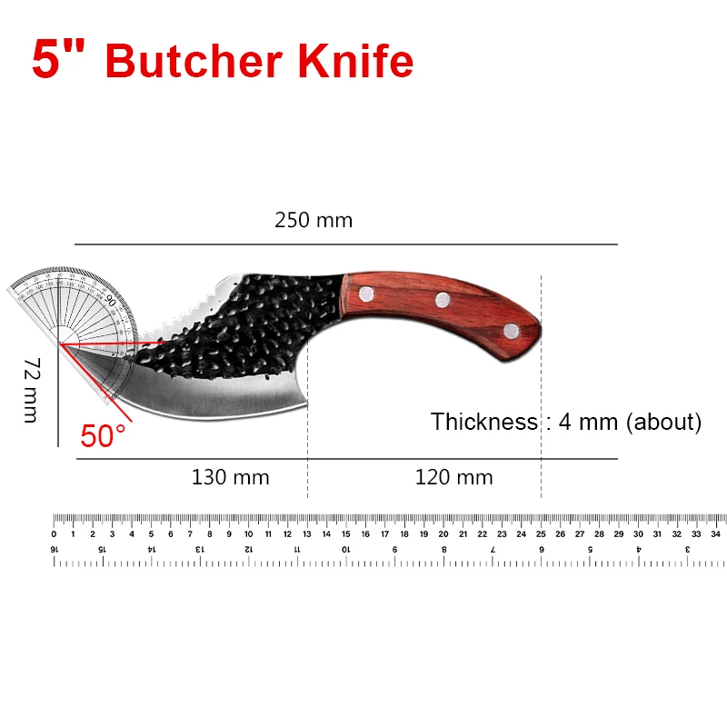 Hand Forged Axe Knife Hammered Chopping Knife Stainless Steel Meat Cleaver Outdoor Cooking Knife Kitchen Cleaver Kitchen Knife