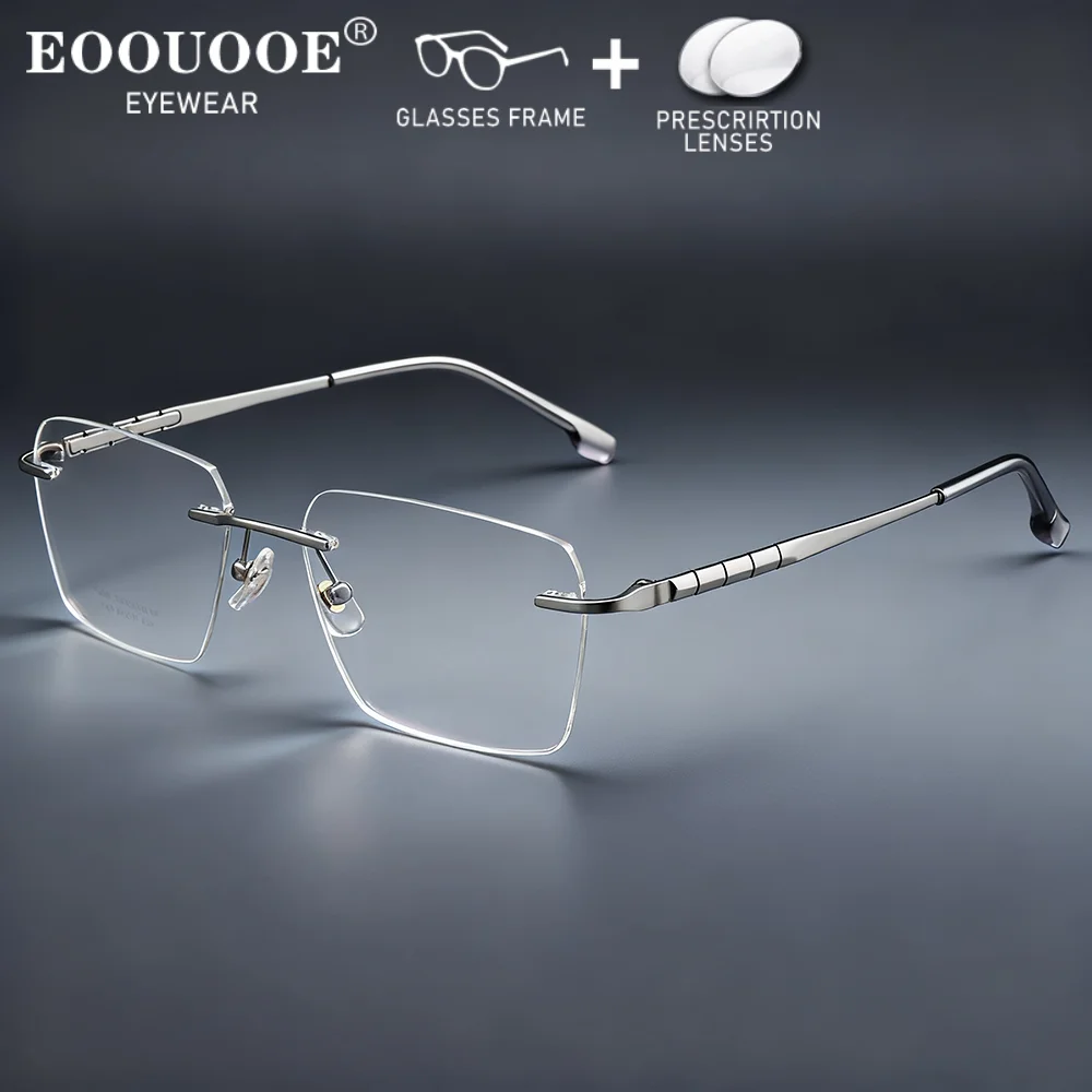 

Men's Pure Titanium Rimless Glasses Optical Eyewear Prescription Lenses UV Protected Progressive Myopia Reading Eyeglasses