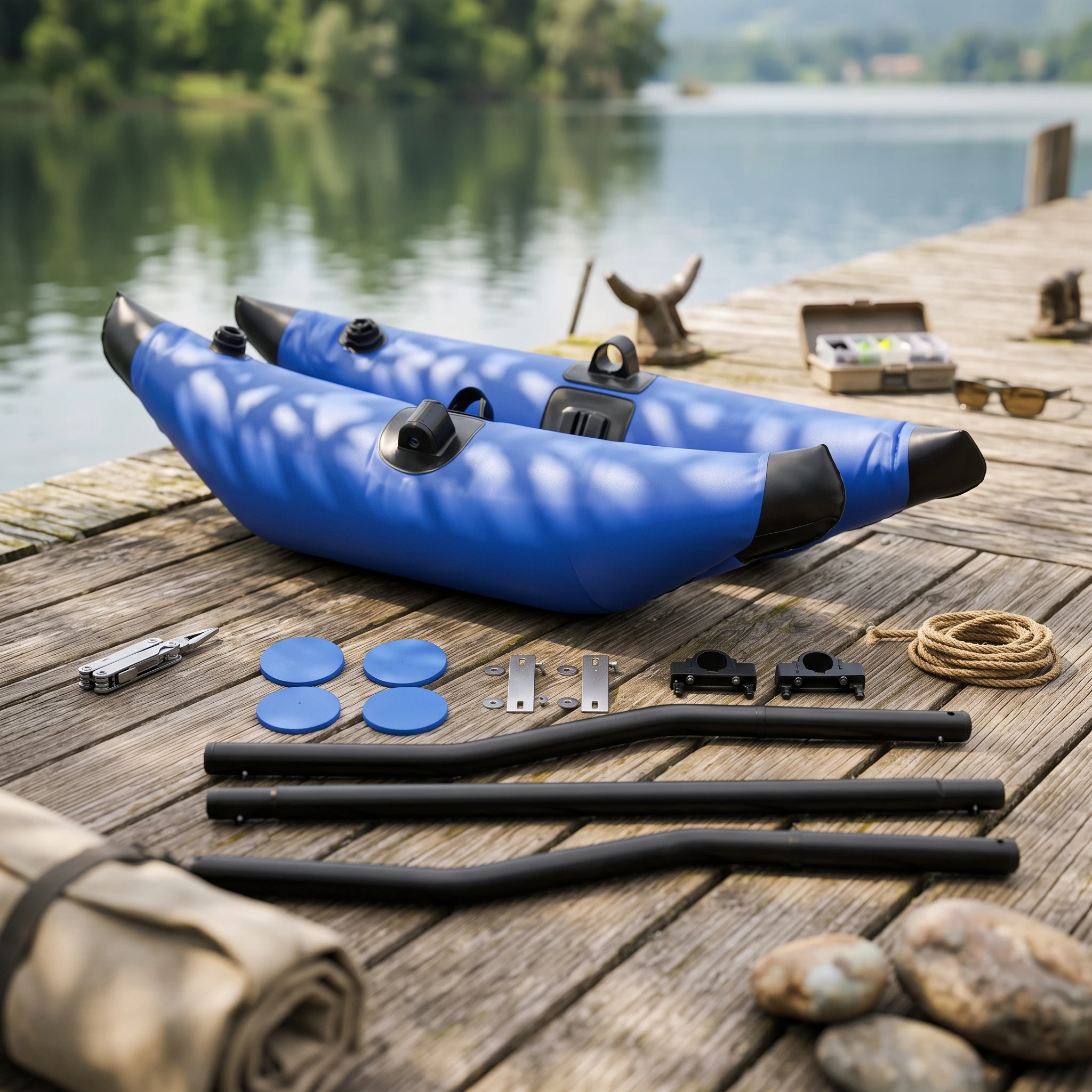 Inflatable Kayak Outrigger Kit Black End Caps Kayak Stabilizer Outrigger Paddling Craft Stabilizer Kit Easy to Install Boat