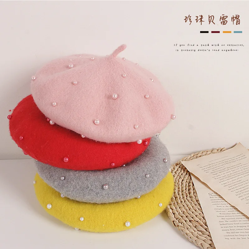 

Fashion New Princess Kids Girls Caps Berets Lovely Pearl Beanies Hats Spring Autumn Winter Toddler Girls Hats Photography Props