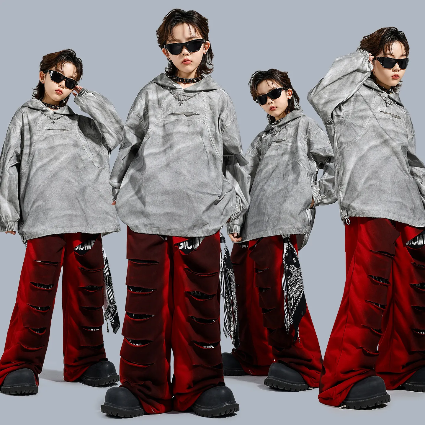 Costumes K-pop pour enfants, sweat-shirt à capuche ample pour garçons et filles, pantalon Cargo de danse de rue, Cool Streetwear, ensembles de vêtements de Jazz pour enfants