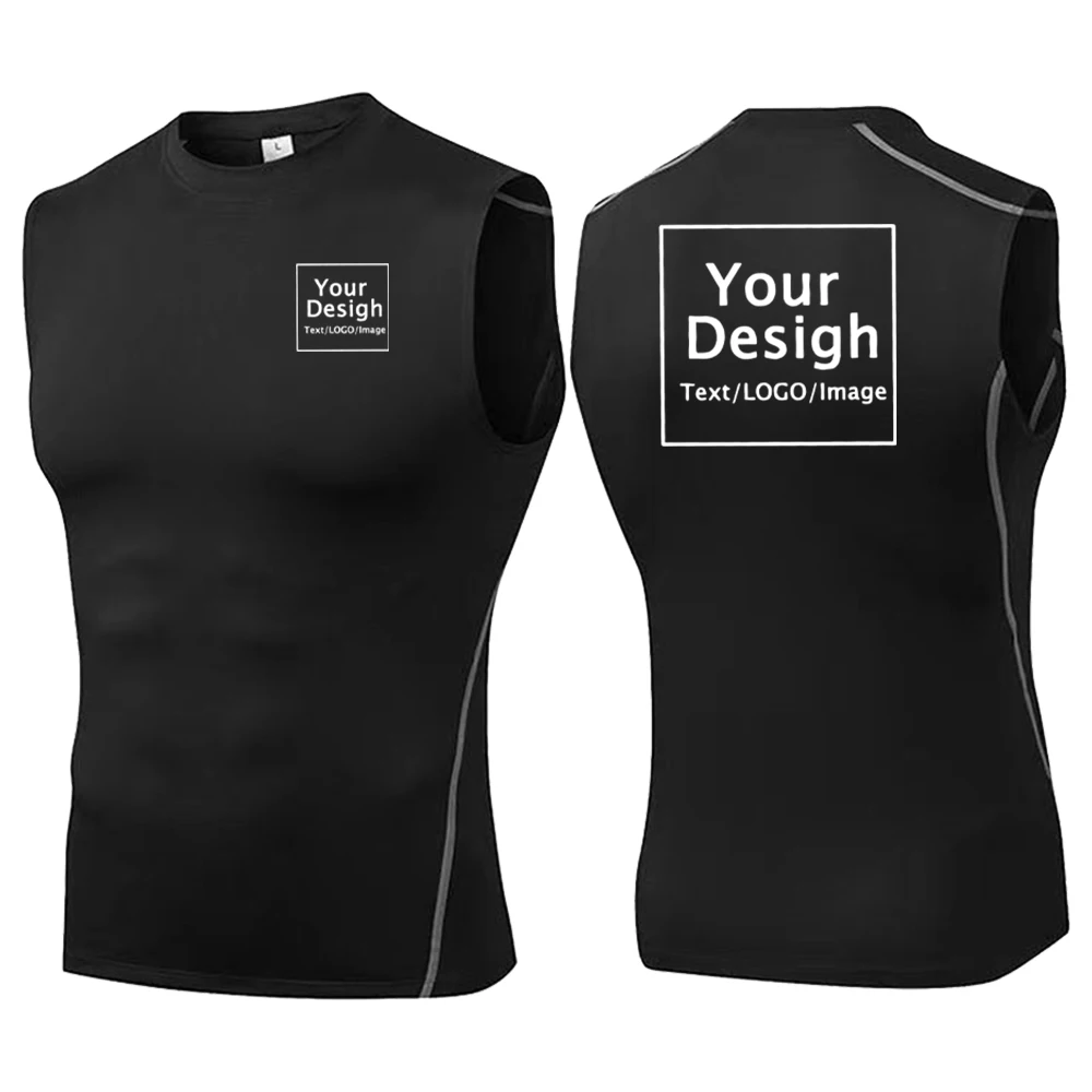 Men's Custom Logo Compression T-Shirt Running Sport Skinny Vest Tight Tank Top Sleeveless Fitness Quick Dry Athletics Sportwear