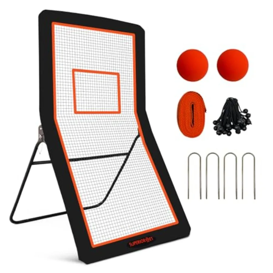 

4x7FT Lacrosse Rebounder, Volleyball Training Equipment, Bouced Back Net in Different Angels with 2 Lacrosse Balls for Backyard