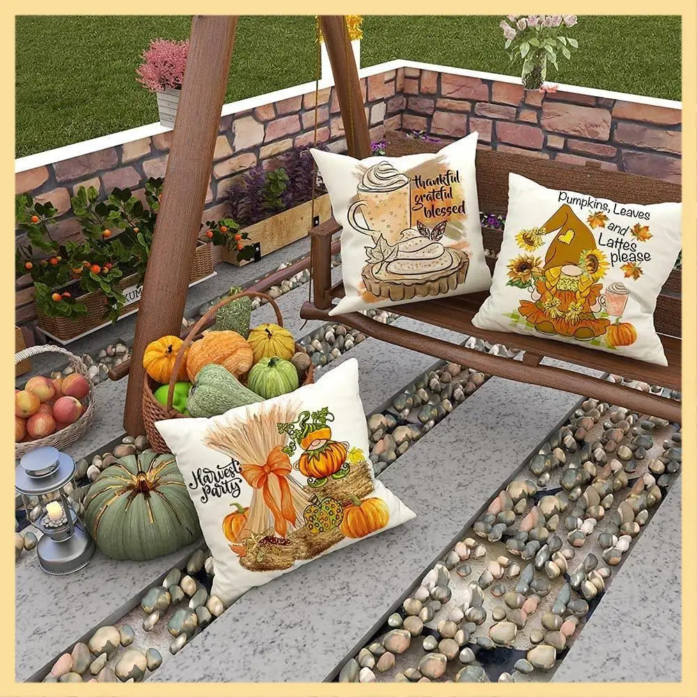 

AA90-Fall Farmhouse Pillow Covers 18X18 Set Of 4 Fall Thanksgiving Decor For Couch Sofa At Home Indoor & Outdoor