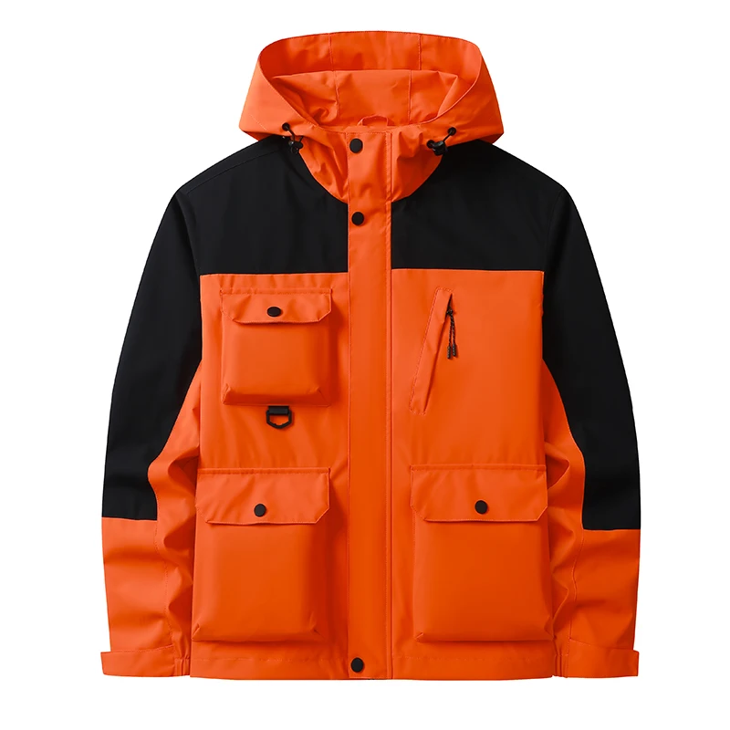 Men Spring Autumn Hooded Jacket Waterproof Windproof Down Jacket Men Patchwork Hiking Mountaineering Suit Outdoor Sport Jacket