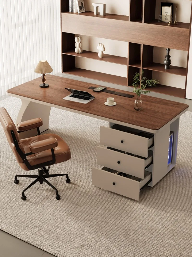 Medieval style solid wood computer desk desktop 2025 new study table cabinet integrated desk desk