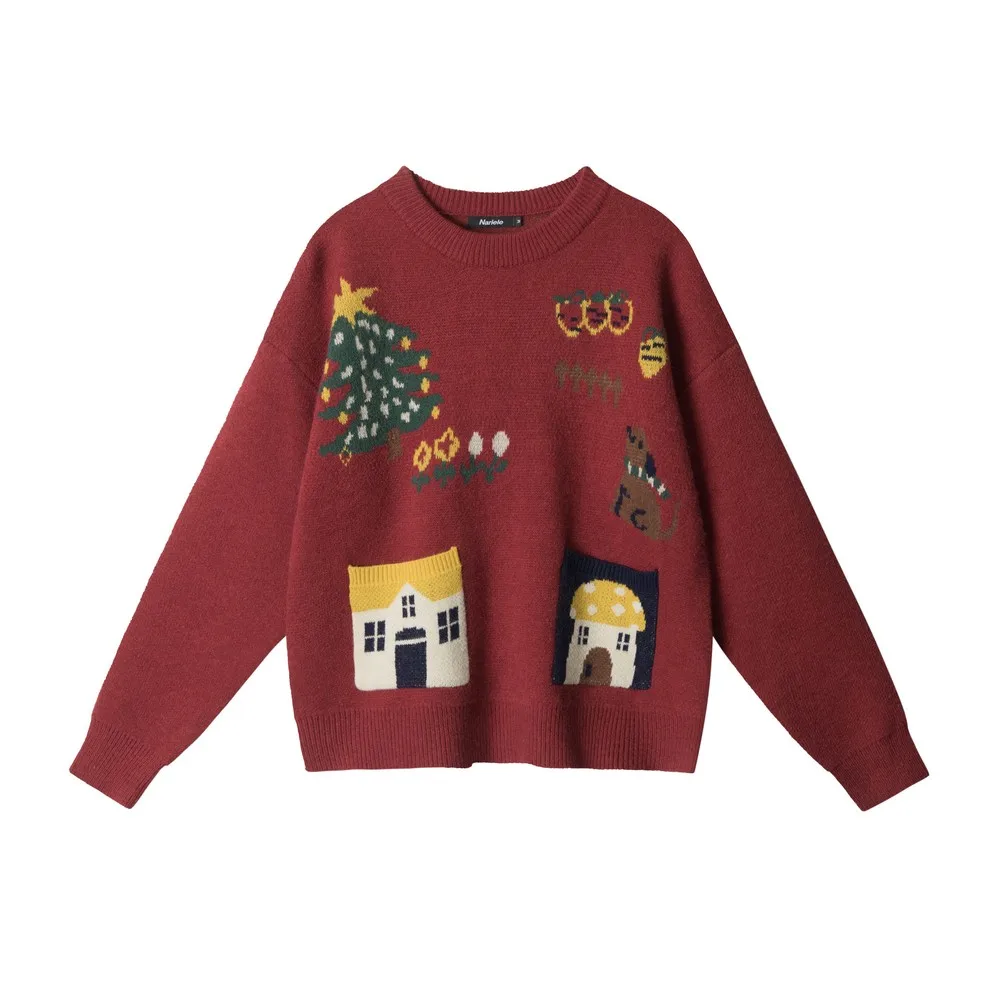 Kawaii solto bonito dos desenhos animados chritmas vintage suéteres designer de malha roupas de inverno pullovers topos para mulheres meninas streetwear