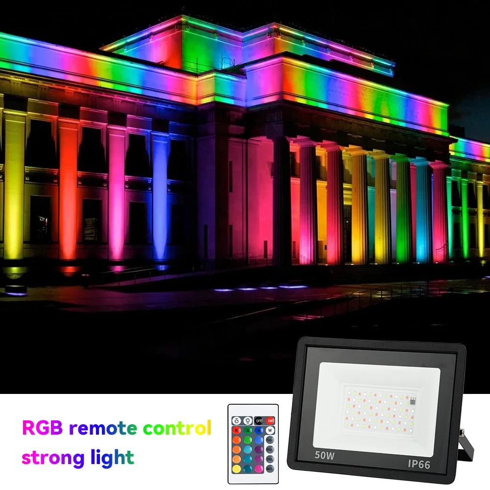 RGB Flood Light 100W 50W 30W 20W RGB Reflector IP66 Waterproof LED Spotlight 220V Projector Lamp Outdoor Garden Lighting