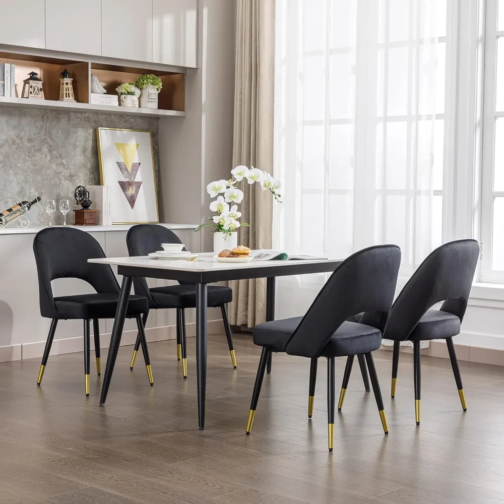 كراسي طعام بإطار معدني مغطى بالمخمل، مجموعة من 2، تصميم مفتوح من الخلف لتناول الطعام في المطبخ