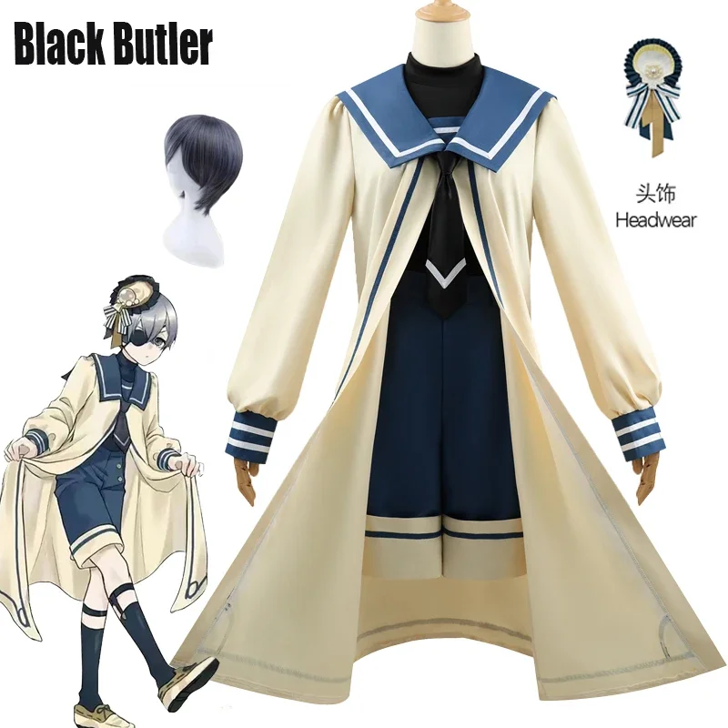 Anime Black Butler Cosplay Costume Scallop Suits Wig Full Set Outfits Cloak Performance Dress Halloween Party