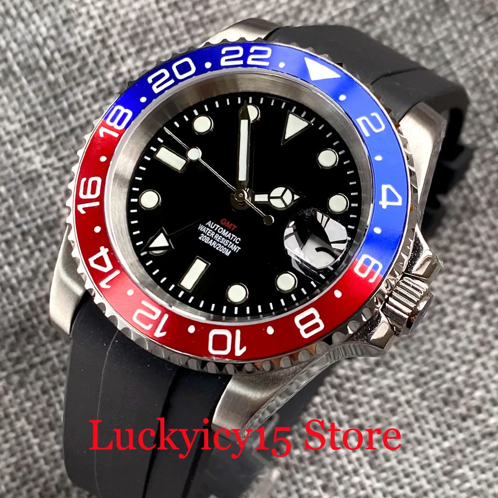 

Tandorio Black Dial Luminous Steel Brushed 40MM NH34A Automatic GMT Mechanical Men's Watch Sapphire Crystal Rubber Strap