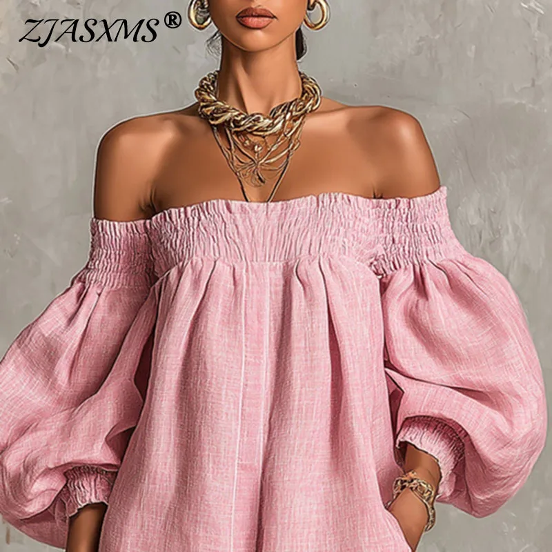 Schulterfreies Minikleid im Boho-Stil mit Puffärmeln, lässiges, locker sitzendes kurzes Tunikakleid für Damen, Sommer-Strandkleid, Urlaubskleid