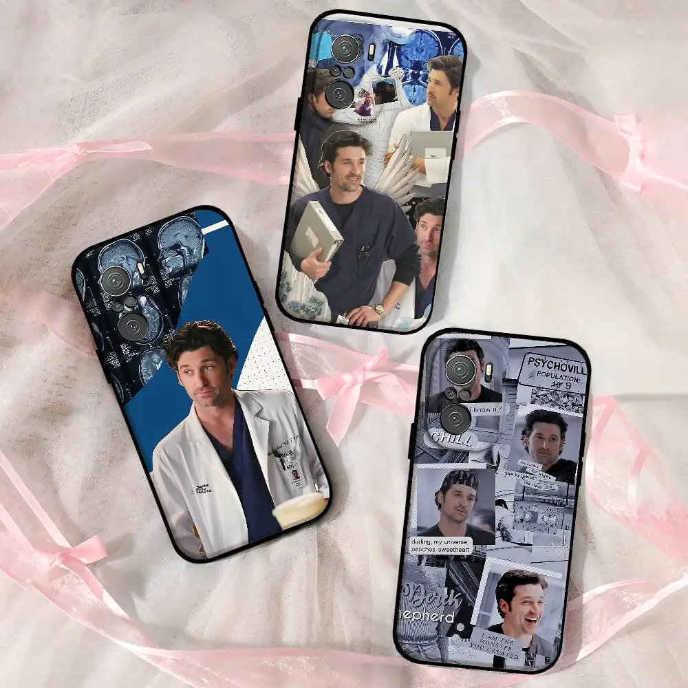 Capa de Telefone Derek Shepherd Greys Anatomy para Xiaomi 11 12 Redmi Note 11 5G 8T 9A 9 10T Note 8 9 12SUltra à Prova de Choque, Fina, Preta